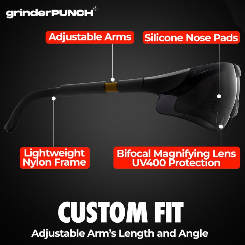 grinderPUNCH Bifocal Safety Sunglasses Sun Reading Glasses ANSI Z87 Impact Resistant Magnifier Sun Readers for Work Men Women +1.50 - Image 3