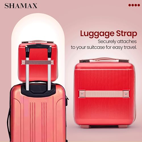 SHAMAX Portable Vanity Box Makeup Organiser Case Stylish Premium Cosmetic Storage Box for Jewellery, Skincare & Beauty Products, TSA Lock with Password Feature, Zipper Closure, Carry Handle(Red) - Image 4