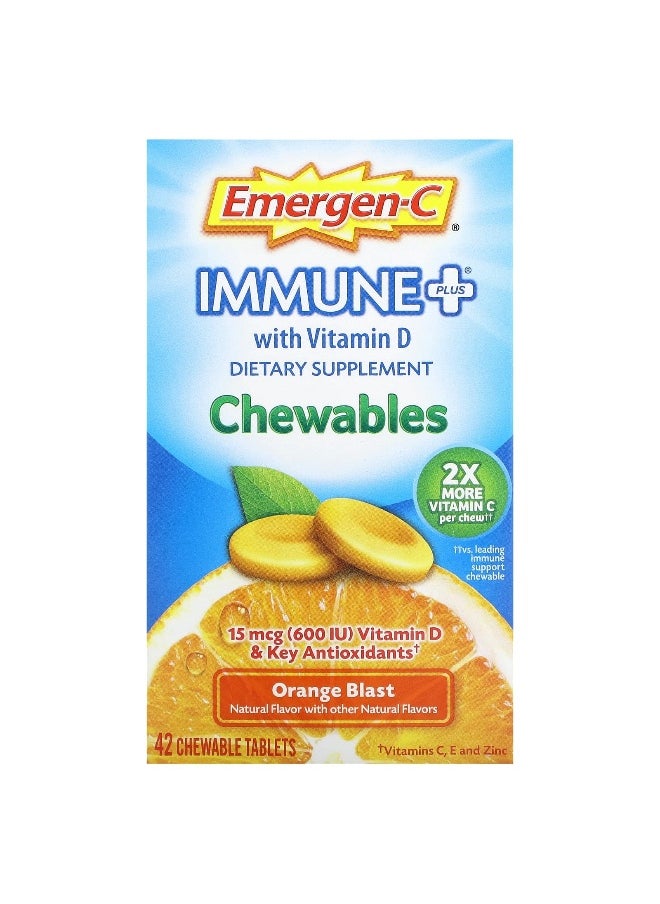 Emergen-C - Emergen-C, Immune Plus With Vitamin D, Orange Blast, 42 Chewable Tablets - Image 1