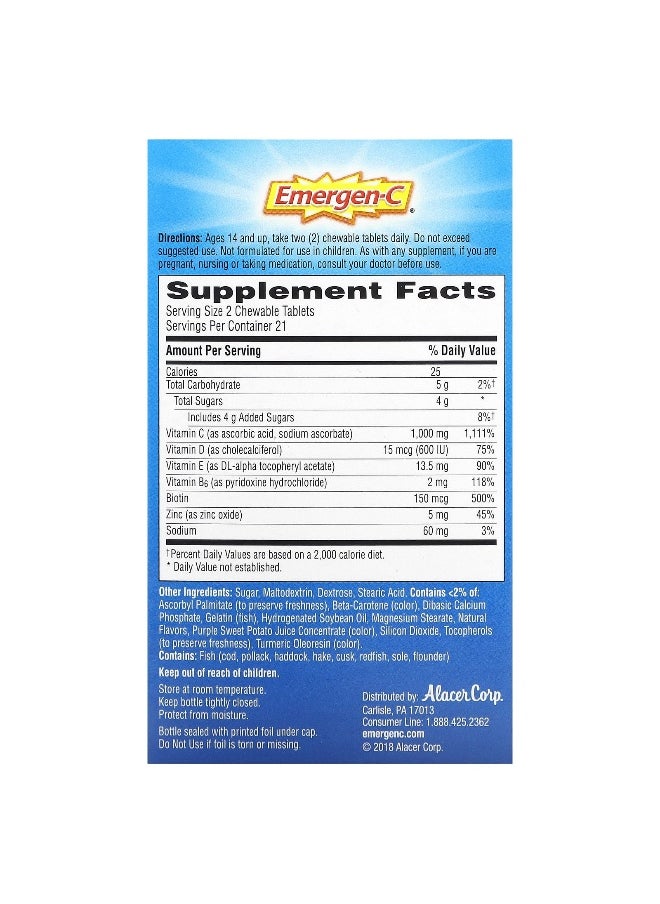 Emergen-C - Emergen-C, Immune Plus With Vitamin D, Orange Blast, 42 Chewable Tablets - Image 1