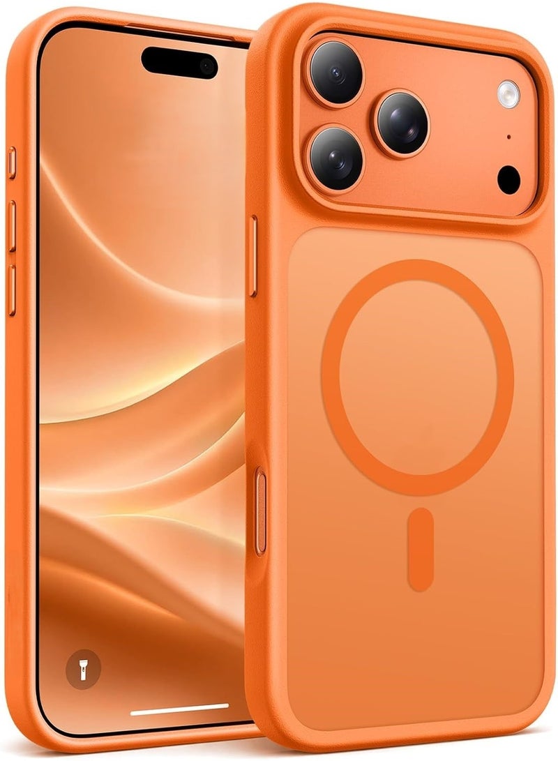 حافظة مغناطيسية مطفأة (Matte) لهاتف iPhone 17 Pro Max [مقاومة للصدمات ونحيفة] - غطاء خلفي صلب بملمس مطفأ وحماية فائقة الجودة | برتقالي