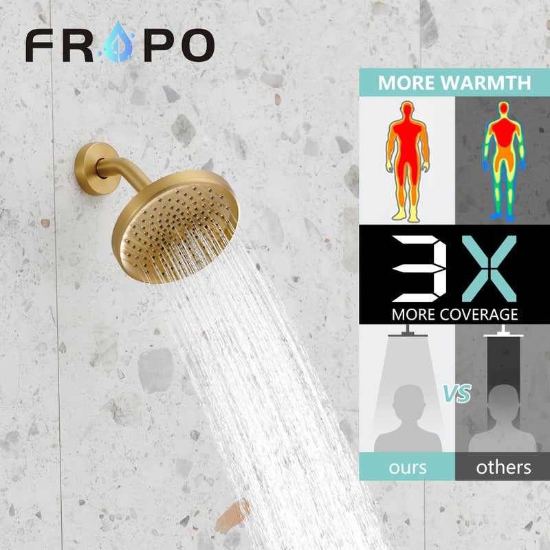 FROPO Brushed Gold Shower Tub Faucet Set With Valve - Gold Shower Head and Handle Set, Shower Faucet Set With 6 Inch Rain shower Head and Tub Spout, High-Pressure Tub Shower Trim Kit - Image 3
