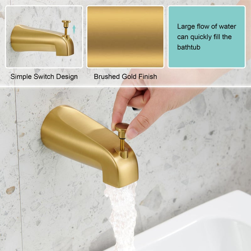 FROPO Brushed Gold Shower Tub Faucet Set With Valve - Gold Shower Head and Handle Set, Shower Faucet Set With 6 Inch Rain shower Head and Tub Spout, High-Pressure Tub Shower Trim Kit - Image 4