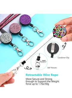 KASTWAVE Rhinestone Lanyard Sparkling ID Card Holder, 4 Pcs Crystal Retractable Badge Reel Rhinestone Neck Lanyard Card Holder with Metal Clasp and Key Ring for Women Nurse Teacher  - Image 2