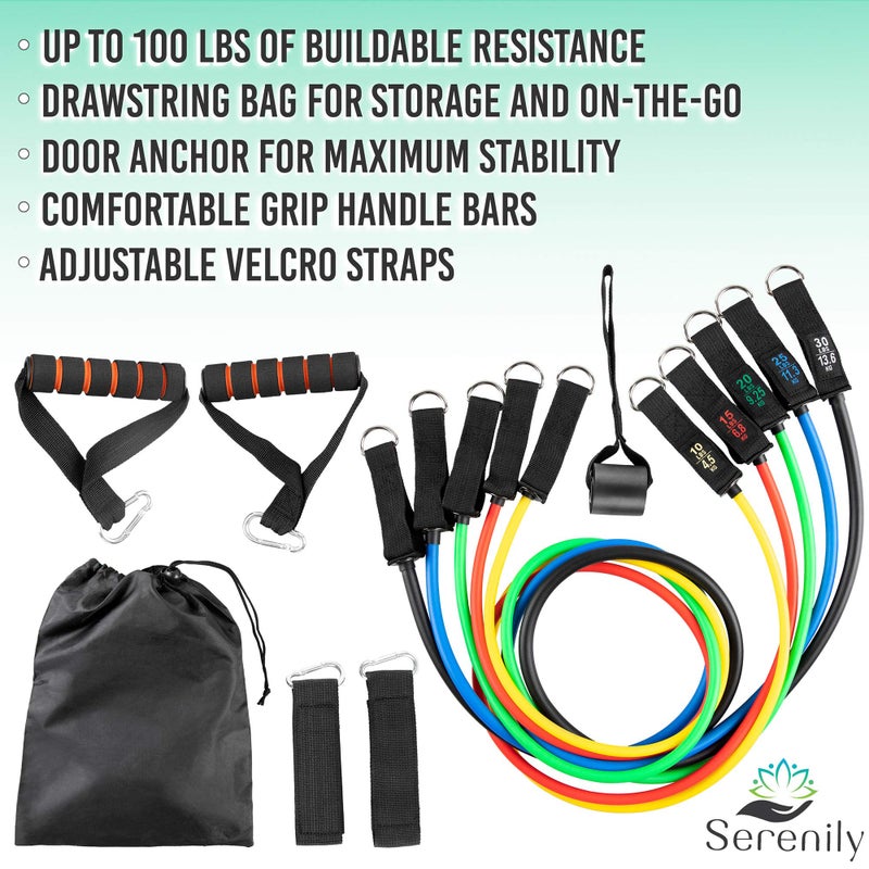 Serenily Exercise Bands, Resistance Bands for Women & Men. Workout Bands with Handles, Straps & Door Anchor Fitness Bands for Resistance Training, Home Workout Equipment Gym Bands for Physical Therapy - Image 5