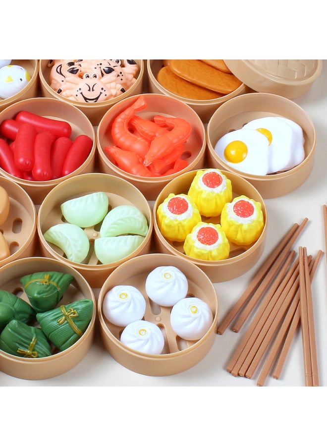 Children's Play House Kitchen Toys Baby Breakfast Chinese And Western Food Simulation Food Steamer Cooking Set A Generation Of Hair-Color:Early 54-piece Set - Image 3
