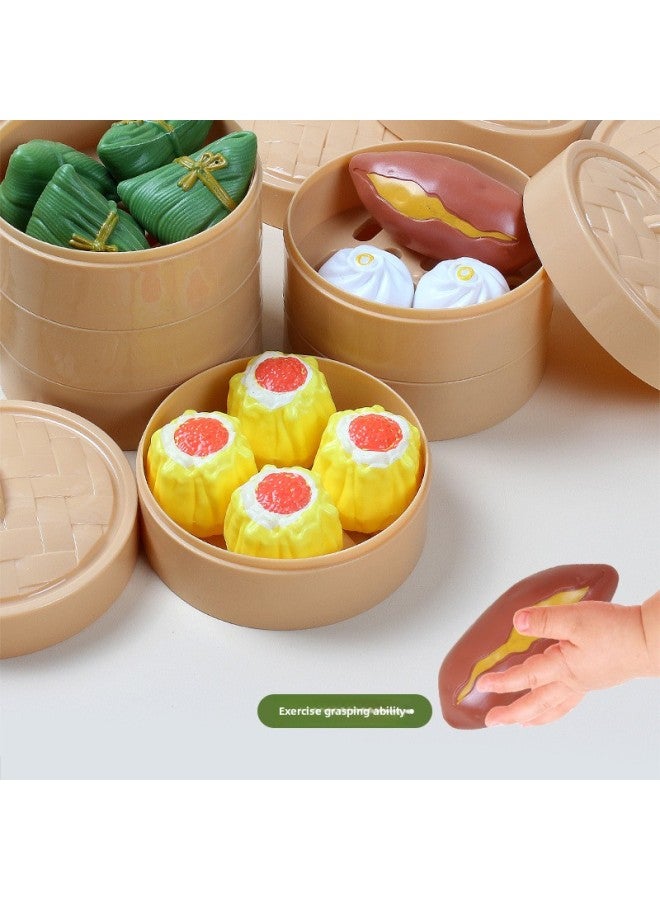 Children's Play House Kitchen Toys Baby Breakfast Chinese And Western Food Simulation Food Steamer Cooking Set A Generation Of Hair-Color:Early 54-piece Set - Image 4