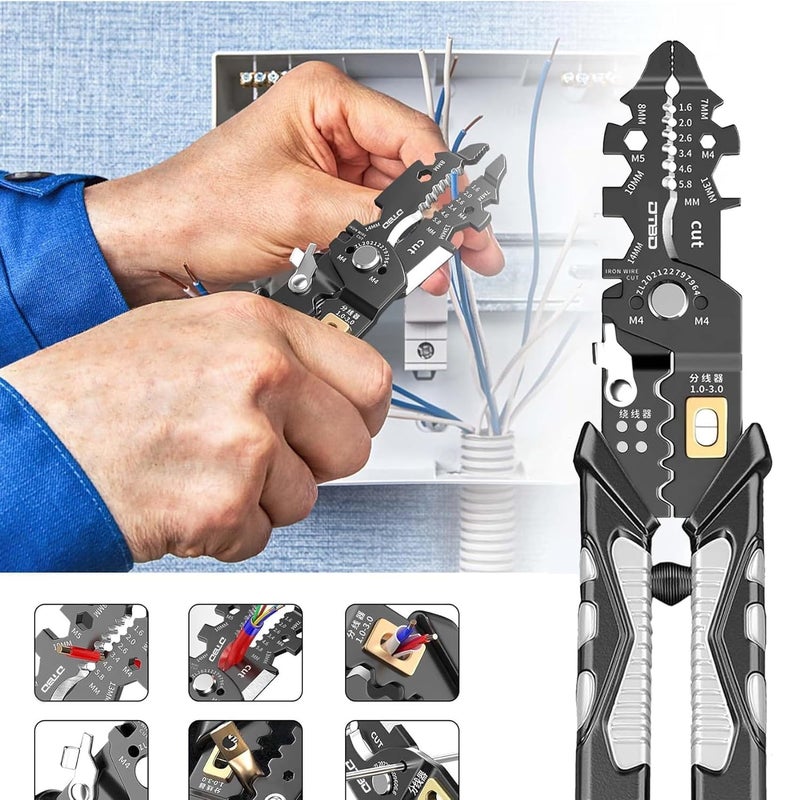Obedient Obedient 25in1 Multifunction Wire Strippers Electeical 8 inch Crimping Tool Professional Pliers Tools and Cable Stripper for Cutting Shearing Stainless Steel Puller 6 In 1 Looping Splitting  - Image 4