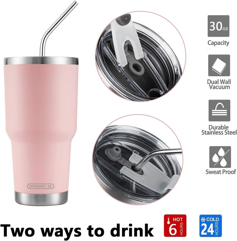 DS 30oz Sakura Pink Tumbler Stainless Steel Double Wall Vacuum Insulated Mug with Straw and Lid, Cleaning Brush for Cold and Hot Beverages - Image 4