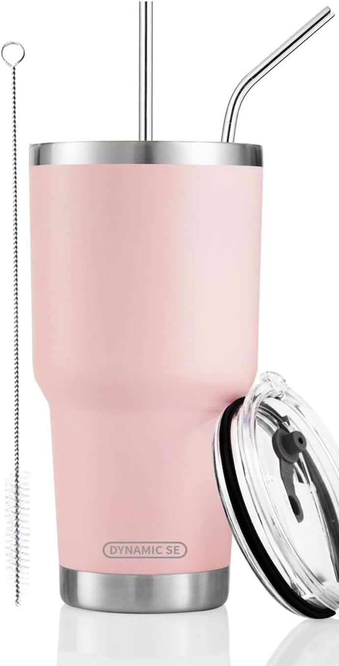 DS 30oz Sakura Pink Tumbler Stainless Steel Double Wall Vacuum Insulated Mug with Straw and Lid, Cleaning Brush for Cold and Hot Beverages - Image 1