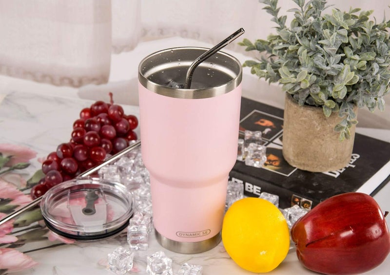 DS 30oz Sakura Pink Tumbler Stainless Steel Double Wall Vacuum Insulated Mug with Straw and Lid, Cleaning Brush for Cold and Hot Beverages - Image 2