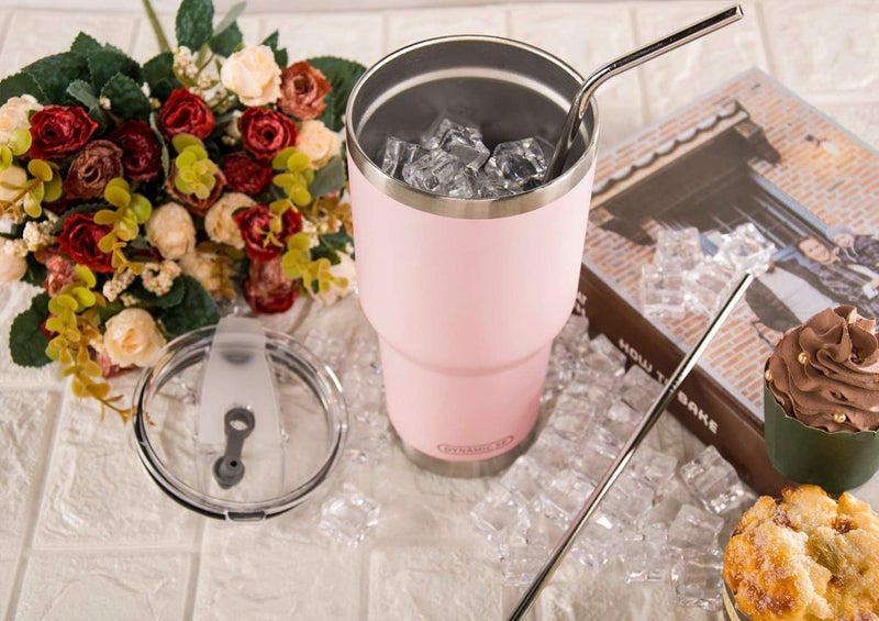 DS 30oz Sakura Pink Tumbler Stainless Steel Double Wall Vacuum Insulated Mug with Straw and Lid, Cleaning Brush for Cold and Hot Beverages - Image 5