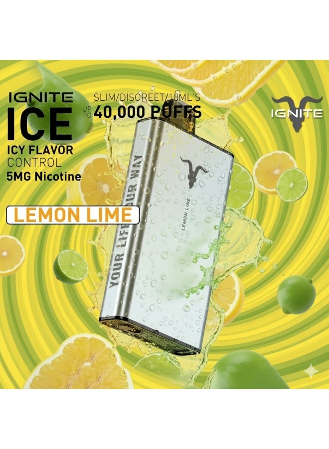 ignite Lemon Lime 40000 Puffs 5mg Nicotine Rechargeable Disposable Vape - Image 2