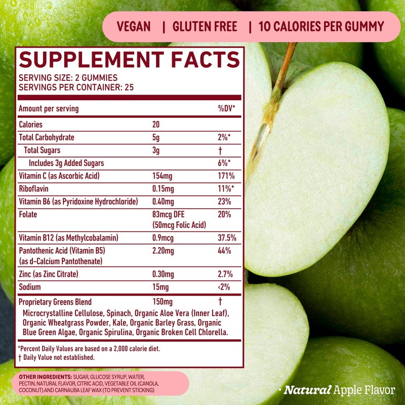 8Greens Supergreens Gummies | Super Greens Powder Superfood Gummy for Metabolism, Immunity & Focus, Digestive Health Enzymes, Organic: Chlorella, Spirulina, Aloe Vera, Apple Flavor, 50 Count - Image 4
