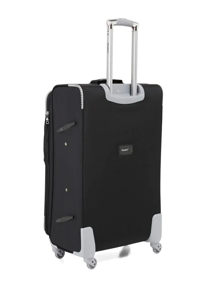 سيناتور Soft Shell Trolley Luggage Set of 3 Pcs For Unisex Ultra Lightweight Expandable Suitcase With 4 Wheels LL003 Black