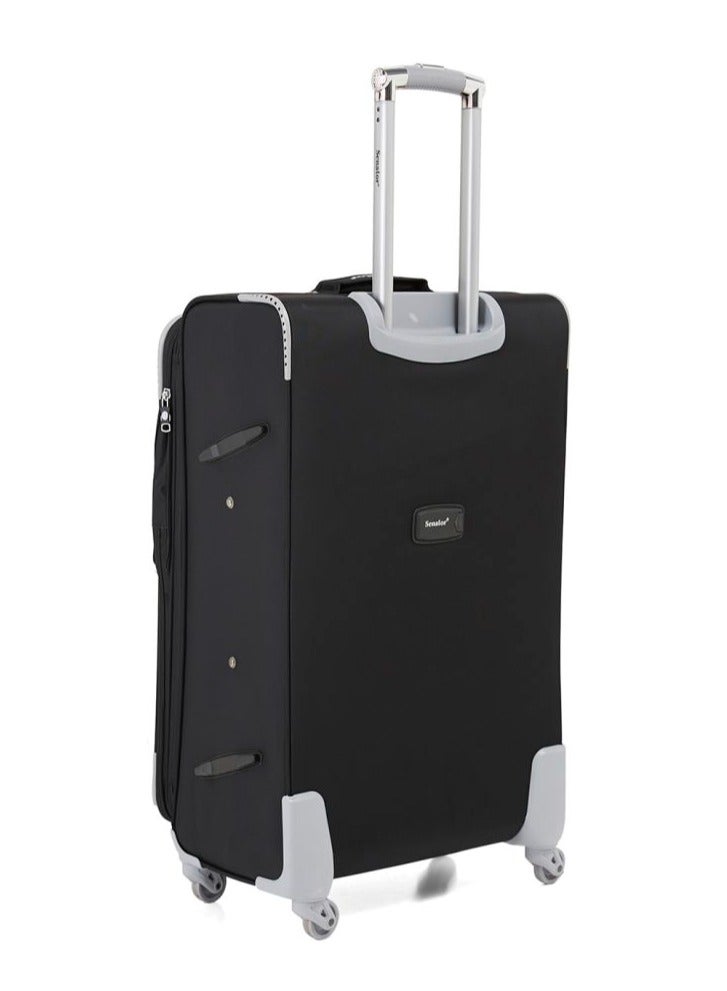 SENATOR Soft Shell Trolley Luggage Set of 3 Pcs For Unisex Ultra Lightweight Expandable Suitcase With 4 Wheels LL003 Black - Image 4