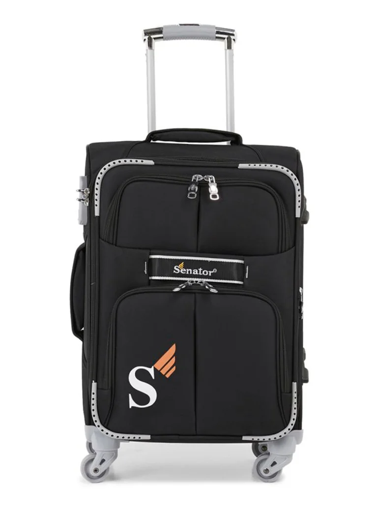 سيناتور Soft Shell Trolley Luggage Set of 3 Pcs For Unisex Ultra Lightweight Expandable Suitcase With 4 Wheels LL003 Black