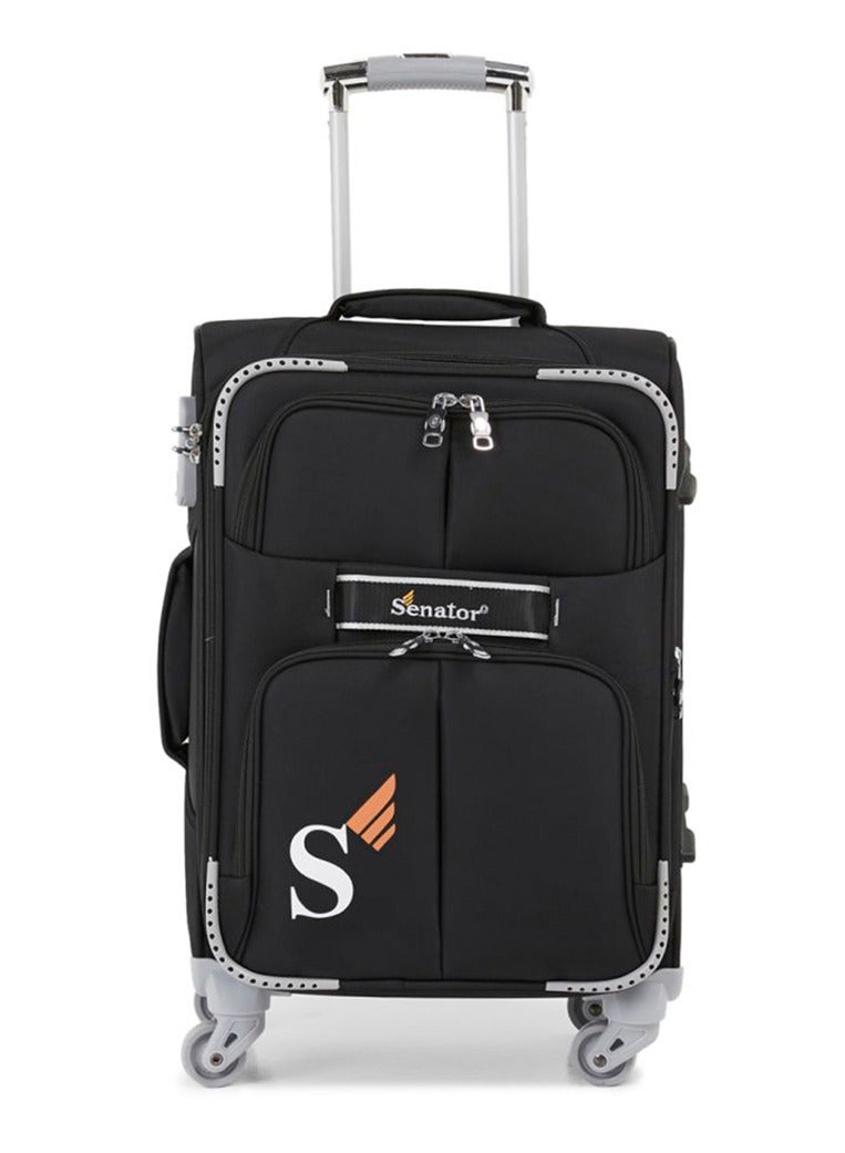 SENATOR Soft Shell Trolley Luggage Set of 3 Pcs For Unisex Ultra Lightweight Expandable Suitcase With 4 Wheels LL003 Black - Image 3