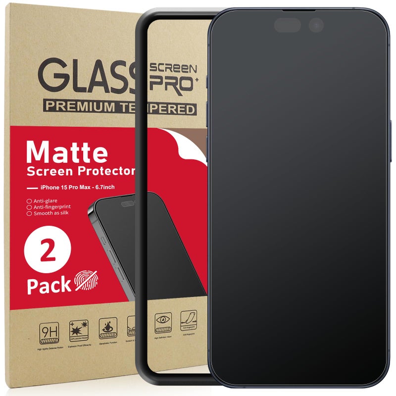 Ambison [2 Pack Matte Glass Screen Protector Compatible with iPhone 15 Pro Max, Dynamic Island Compatible/Anti-Glare [No Bubbles] Install Frame/Smooth as Silk, iPhone 15 Pro Max 6.7inch 2023 - Image 1