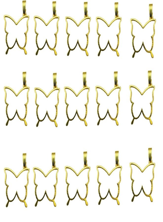 IRIKA Gold Butterfly Pendant Bezels – Pack of 15 | Big Size with Connector | Anti-Tarnish | for Resin Art, Jewelry Making, Crafts - Image 1