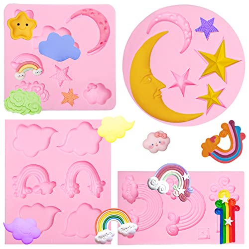 Xcake Lcook Rainbow Cloud Silicone Fondant Molds, Star Moon Chocolate Molds for Cake Decoration Cupcake Topper Candy Sugar Craft Gum Paste Resin Clay - Image 1