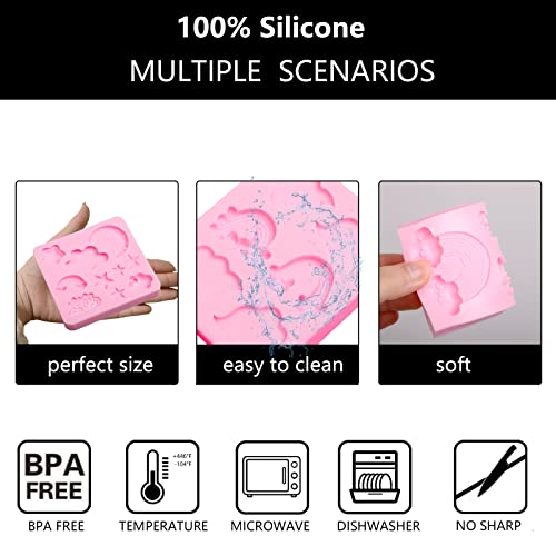 Xcake Lcook Rainbow Cloud Silicone Fondant Molds, Star Moon Chocolate Molds for Cake Decoration Cupcake Topper Candy Sugar Craft Gum Paste Resin Clay - Image 3