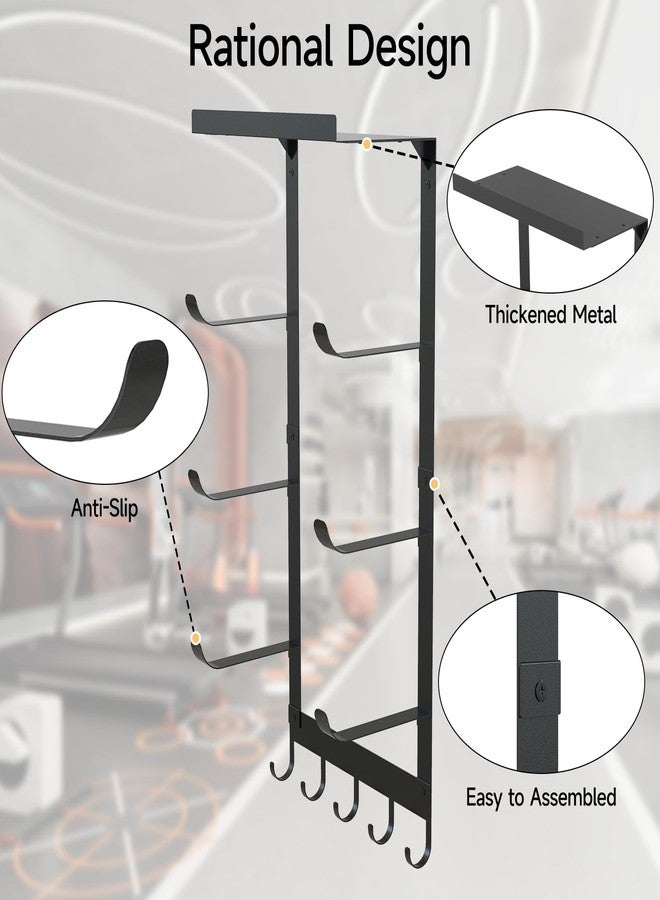 LSK Yoga Mat Holder Wall Mount, Black Yoga Mats Storage Rack, Home Gym Storage with Metal Floating Shelf for Storing Fitness, Yoga Mat Rack with 5 Hooks for Hanging Foam Rollers and Resistance Bands - Image 2