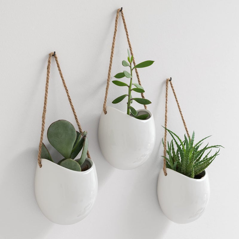 Kazai. Wall Planters -Ellie- | Hanging Ceramic Plant Pots 3 Pieces | Wall Decoration for Indoors, Balcony and Garden | White (Glossy) - Image 1