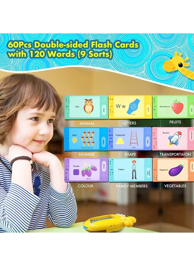 Flash Cards with Sound Effects, Talking Flash Cards, Toddler Learning Toy with 60 Double-sided Learning Cards, Educational Interactive Toys, Fun Toddler Travel Toys, Ideal Gift for Kids  - Image 3