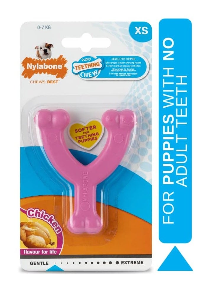 Nylabone Puppy Teething Chew Toy Wishbone Puppy Pink Original Chicken Flavour X Small Petite 1 Count  - Image 2