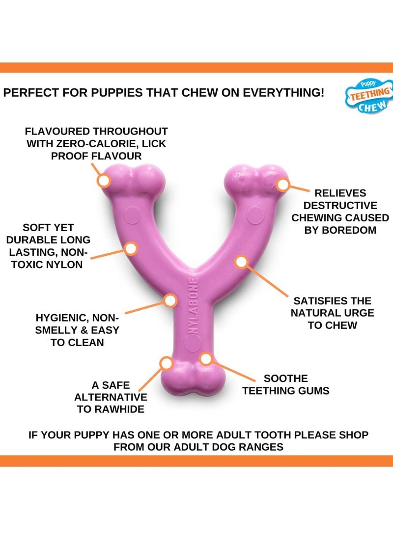 Nylabone Puppy Teething Chew Toy Wishbone Puppy Pink Original Chicken Flavour X Small Petite 1 Count  - Image 3