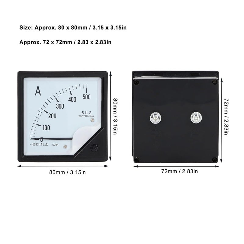 Analog AC Ammeter Panel Meter and Magnetoelectric Pointer Current Gauge with ABS Housing, 0 to 500A Measurement Range and 1.5 Percent Accuracy for Power Distribution Systems. - Image 4