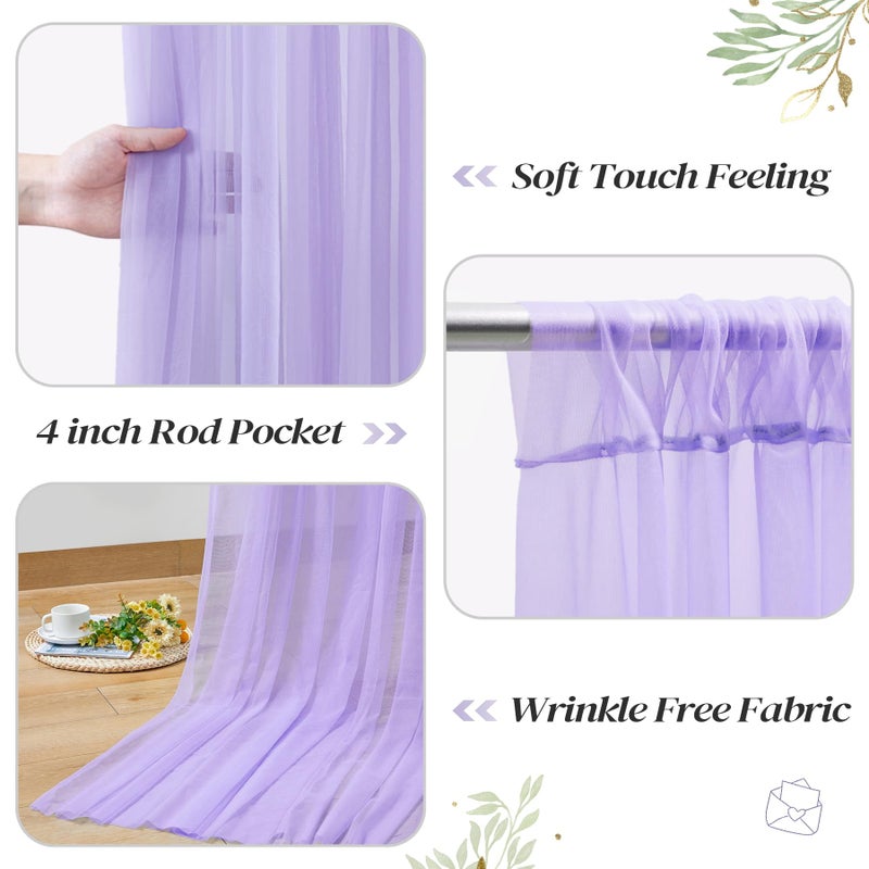 Shillance 10ft x 10ft Purple Backdrop Curtain with Lights String for Parties, Sheer Tulle Wedding Photo Backdrops Drapes for Purple Birthday Party Decorations Background for Photography - Image 4