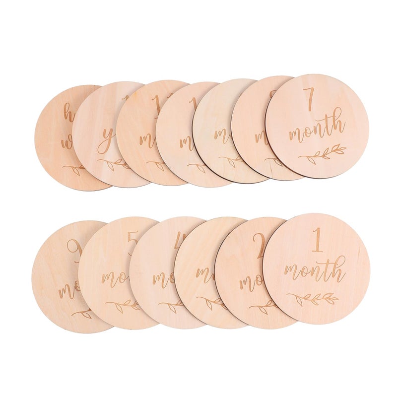 13Pcs Wooden Monthly Milestone Cards For Newborn Photography Home Decor Growth Record - Image 2