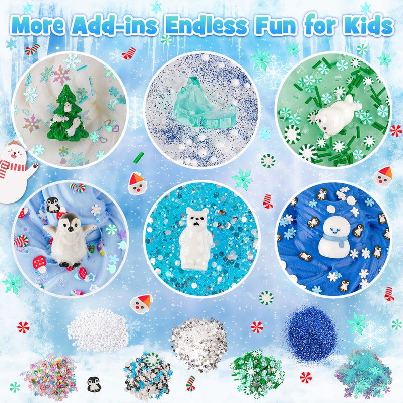 LAWOHO 6 Packs Snow Slime Kit - Butter, Clear, Water, Cloud Slimes, Fluffy Slime Making Kit for Kids with Cute Charms & Add-ins, Blue Kids Slimes Kits for Girls & Boys Birthday Christmas Easter Gifts - Image 3