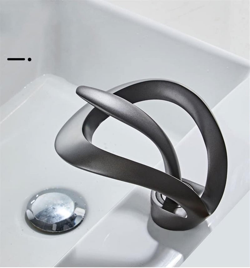 JUMIX Brass Chrome Finish Hot Cold Single Lever Basin Mixer Full Copper Waterfall Spout Bathroom Sink Faucet Matte Grey - Image 2