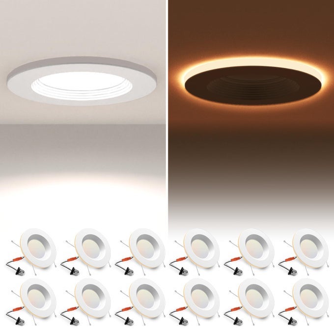 12 PACK 56 INCH LED CAN LIGHTS WITH NIGHT LIGHT METAL 5CCT RETROFIT RECESSED LIGHTING SELECTABLE 2700K6000K DIMMABLE 12W75W 1200LM DOWNLIGHT WITH METAL SMOOTH TRIM ETL AND ENERGY STAR