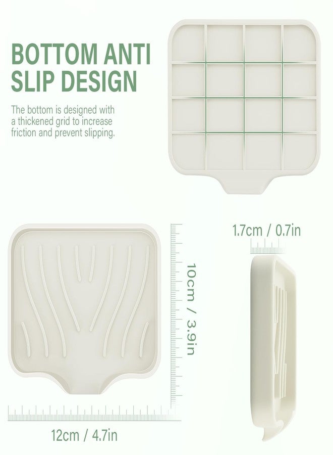 SAISN Silicone Soap Dish with Drain, Kitchen Soap Tray for Shower 2 Pack Self Draining Soap Dish Soft Bathroom Soap Holder for Kitchen Sink Flexible Portable Soap Saver, Beige - Image 4