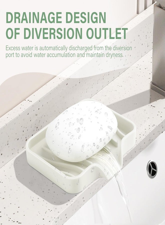 SAISN Silicone Soap Dish with Drain, Kitchen Soap Tray for Shower 2 Pack Self Draining Soap Dish Soft Bathroom Soap Holder for Kitchen Sink Flexible Portable Soap Saver, Beige - Image 3