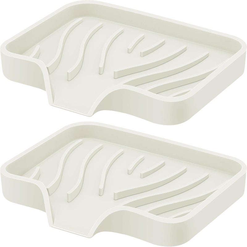 SAISN Silicone Soap Dish with Drain, Kitchen Soap Tray for Shower 2 Pack Self Draining Soap Dish Soft Bathroom Soap Holder for Kitchen Sink Flexible Portable Soap Saver, Beige - Image 1