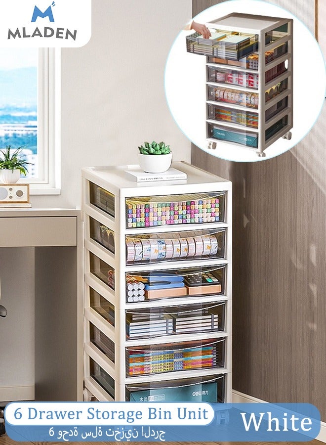 MLADEN 6 Drawer Storage Bin Unit,Storage Drawers for Office Supplies, Plastic Stationary Organizer, Makeup Organizer, Desk Storage Box for Office, School, Home - Image 1