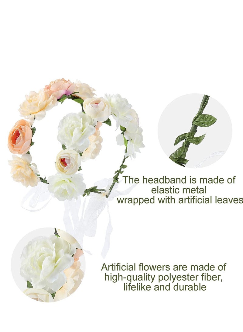 SOLARAE Flower Wreath Crown Headbands Garland, 4 Pack Handmade Adjustable Floral Rose Crown for Wedding Family Traveling Photography Party Women Brides Bridemaids Girls Teens - Image 4