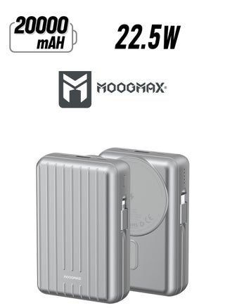 20000mAh Trunk series magnetic wireless power bank  22.5W super-charging, two built-in cables with 15W wireless charging, 3 external ports 1 Type-C and 1 Type-A, and a Lightning port. Silver - pzsku/ZE52E18AAEFCE86D3DF6BZ/45/_/1740034367/a8195316-b23e-4c12-a00e-790c22399d81