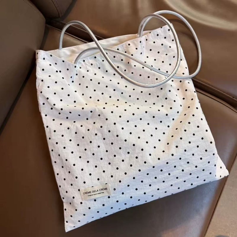 Polka Dot Canvas Tote Bag for Women, Large Capacity Shoulder Bag - Image 4