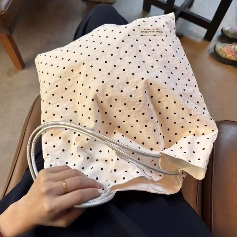 Polka Dot Canvas Tote Bag for Women, Large Capacity Shoulder Bag - Image 3