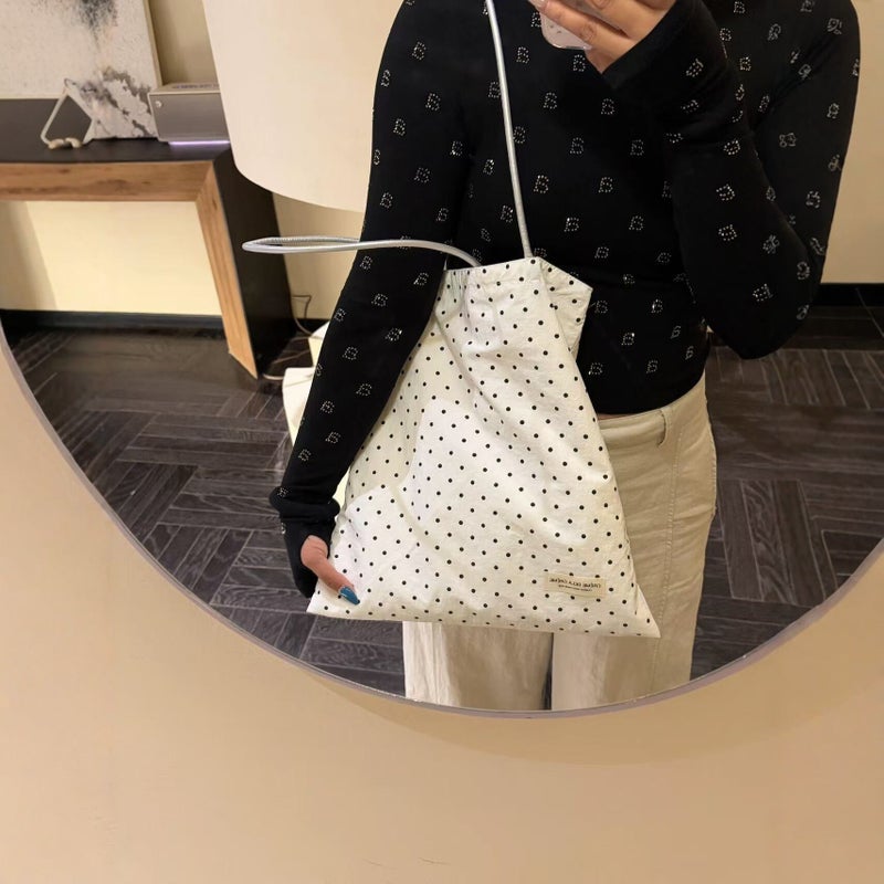 Polka Dot Canvas Tote Bag for Women, Large Capacity Shoulder Bag - Image 1