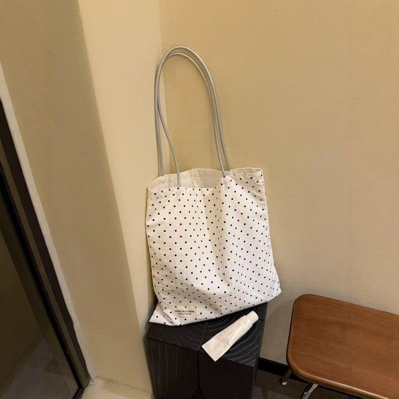 Polka Dot Canvas Tote Bag for Women, Large Capacity Shoulder Bag - Image 2