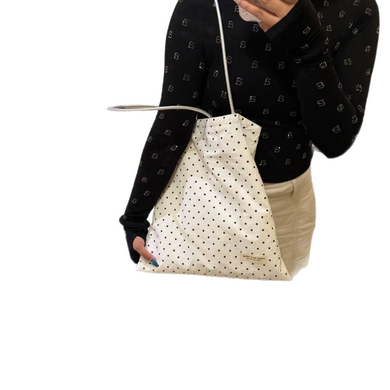 Polka Dot Canvas Tote Bag for Women, Large Capacity Shoulder Bag - Image 5