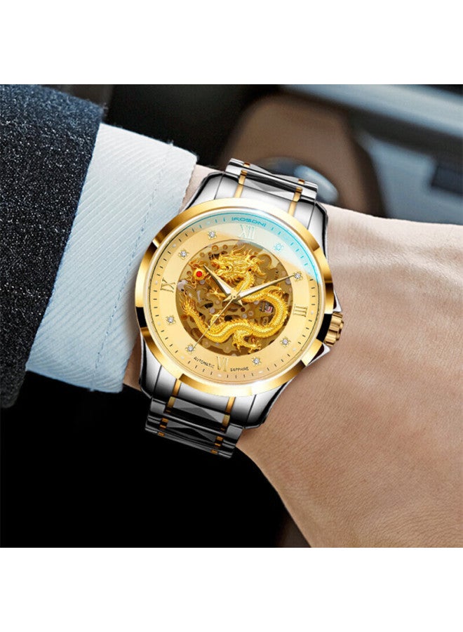 Rosdn Pure Gold 999 Solid Gold Dragon Gem Valentine's Day Gift Men's Mechanical Watch Top Ten Men's Luxury Brand - Image 2