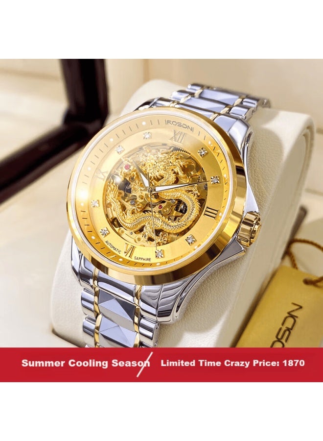 Rosdn Pure Gold 999 Solid Gold Dragon Gem Valentine's Day Gift Men's Mechanical Watch Top Ten Men's Luxury Brand - Image 1